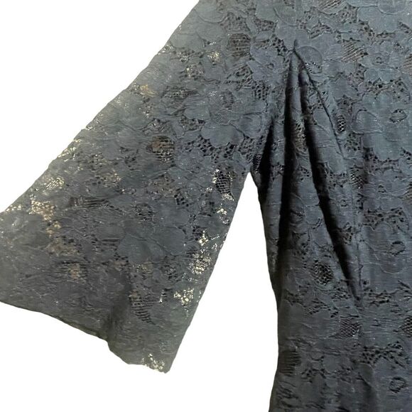 Betsey Johnson Dress Women's Sz 2 Blue Lace Lined Midi Fit & Flare 3/4 Sleeve - Picture 5 of 13